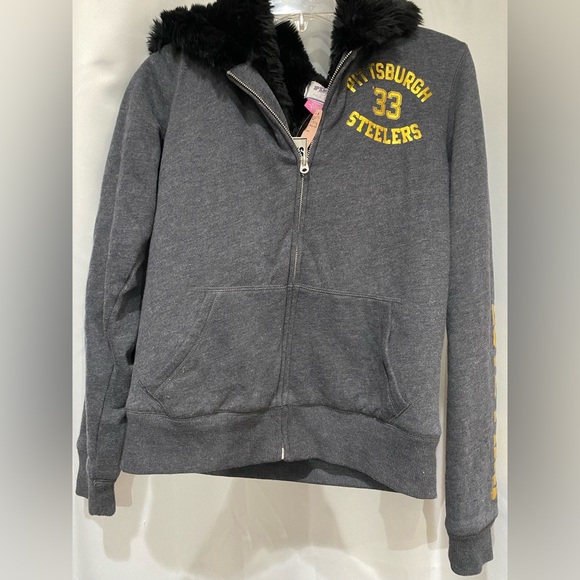 PINK Victoria's Secret Jackets & Blazers - VS PINK NFL Pittsburgh Steelers Faux Fur Sequin Bling Jacket BNWT SZ Medium